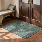 Lessymo Washable Entryway Rug 2x3, Front Door Mat Indoor Non-Slip Bathroom Small Area Rugs for Kitchen Bedroom Entry, Vintage Forest Floral Design, Forest Green