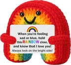 3 inch Positive Rainbow Handmade Knitted Wool Doll with Positive Card Inspiring Gifts for Cheer Up Emotional Support Encouragement Friends