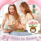 Wavwavw Sister Gifts Handmade Crochet Doll with Card Crochet Present for Sisters Sis Big Little Sister Birthday Wedding Home Decor(Myosotis)