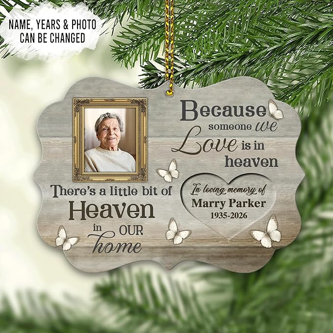 HYTURTLE Personalized Memorial Sympathy Christmas Ornament Tree Decor Gifts for Family Loss of Loved One Mom Dad in Heaven - Remembrance Gifts - Custom Name Photo 2D Flat Aluminium Ornament