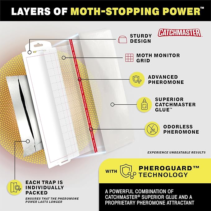 Catchmaster Pantry Moth Traps with Premium Extra Strength Pheromone Technology – XL, Extra-Strength Flour & Indian Meal Moth Traps – Protects Kitchen Cabinets & Food Storage – Marble, 6PK