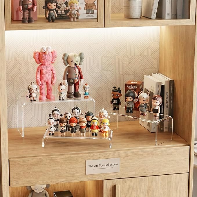 FUNFERY Acrylic Display Risers, 2 Set(7.8" L~8.2" L~8.6" L~9”L~9.3”L) Display Shelf for Figure, Collectibles, Cupcake, 5-Tier Clear Acrylic Stands for Dessert, Jewelry, Candy Showcase