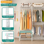 Heavy Duty Garment Rack, Metal Closet Organizers and Storage Clothing Racks 3 Tiers Adjustable Wire Shelving with 2 Hanger Rods and Side Hooks, 44.7" Lx16.5 Wx76.8 H, Max Load 800LBS, White