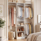 Cyclysio 4FT Small Closet System, 80"H Closet Organizer System with 4 Closets Rods & 3 Shelves, 48" Closets Organizers and Storage for Small Bedrooms, Laundry Rooms, Cloakrooms, White