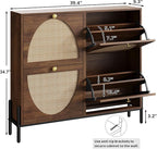 IRONCK Rattan Shoe Cabinet Storage with 4 Flip Drawers, Freestanding Shoe Storage Organizer Cabinet for Entryway, Narrow Shoe Rack Cabinet, Walnut