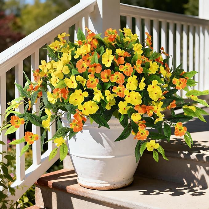 Artificial Flowers for Outdoor, 2 Bundles UV Resistant Fake Plants Decoration Realistic Faux Silk Flowers No Fade Plastic Flowers for Outside Planters Home Porch Patio Yard Garden Decor