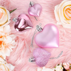48PCS Valentine's Day Ornaments, Pink Heart Shaped Decorations, 2 Sizes Hanging Baubles, Glossy Ornaments for Wedding Anniversary Home Party Decor