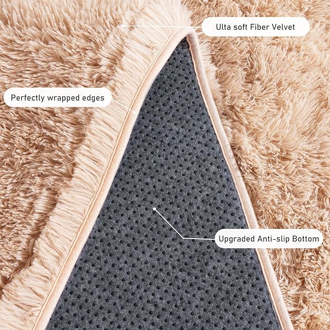 Runner Rugs for Bedroom 2x6 Rug Runners for Hallways Non Slip Soft Shag Bedside Rug, Fluffy Area Rug Throw Rugs for Living Room, Floor Carpet Runner for Nursery Kids Dorm, Camel