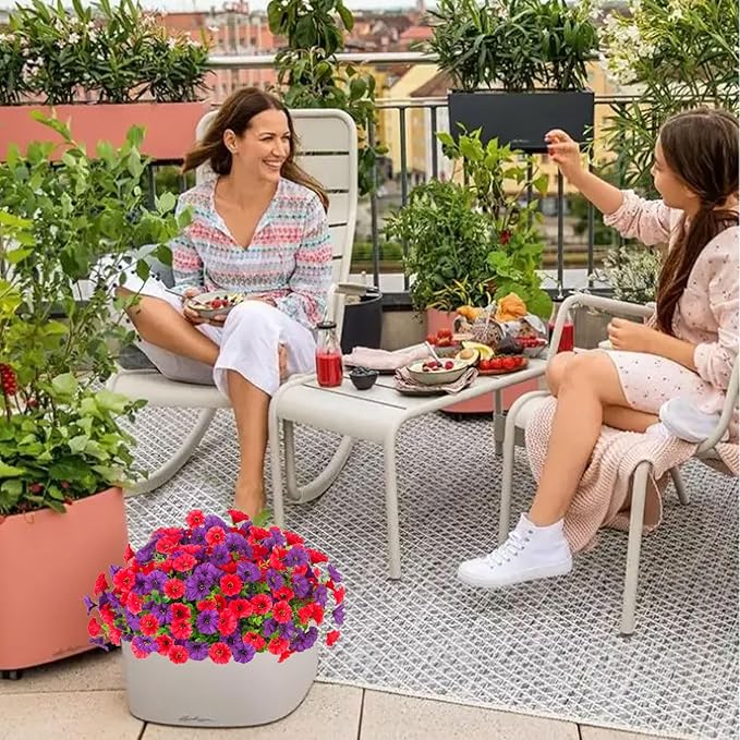 12 Bundles Morning Glory Artificial Flowers for Outdoor Decoration UV Resistant Fake Plastic Plants Artificial Greenery for Indoor Outdoor Garden Patio Window Box Home Decor