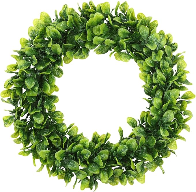 U'Artlines 17" Spring Summer Wreath for Door Green Boxwood Wreath Greenery Hanging Garland for Home Wedding Wall Window Decoration(01)