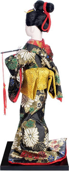 ALAMIYA Home Decoration Asian Japanese Geisha Kimono Doll Collectible Figurine Gift with Paper Fan