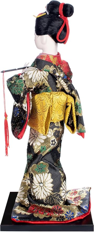 ALAMIYA Home Decoration Asian Japanese Geisha Kimono Doll Collectible Figurine Gift with Paper Fan