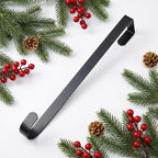HappyFiller 15" Wreath Hanger for Front Door, Ultra-Sturdy Metal Over the Door Hook for Christmas, Easter & Seasonal Decor, Slim Fit Heavy Duty Single Door Hanger, Weather-Resistant, Matte Black