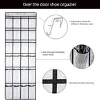 Over the Door Shoe Organizer, Hanging Shoe Organizer with 24 Mesh Large Pockets Door Shoe Rack Organizer for Men Women Kids Hanging Shoe Storage Bag.(White