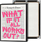 Drimiler Retro Newspaper Pink Font Poster What If It All Works Out Canvas Wall Art Positive Affirming Quote Minimalist Prints Painting For Home Bedroom Dorm Wall Decor 12x16in Framed