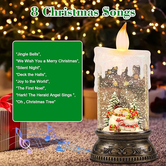 Eldnacele Musical Snow Globe Lantern with Timer Battery Operated & USB Powered Lighted Snowman Singing Snow Globe Christmas Decor