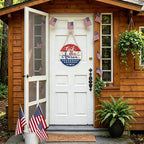 July Fourth Memorial Day Decorations Sign for Front Door Independence Day Patriotic Wreath Welcome Hanging Plaque God Bless America Round Wooden Hanger for Memorial Outdoor Decor 12”x 12”