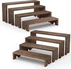 2 Set Wooden Cupcake Stand for Decor, 4 Tiered Stackable Display Risers, Farmhouse Decor Wood Dessert Table Display Set for Party, Vendor Events, Dark Brown