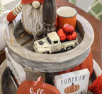 Thanksgiving Fall Pumpkin Truck Decor Mini Harvest Metal Farm Truck with 3 Pumpkins | Vintage Diecast Model for Tiered Tray Home Décor 4.8 inches