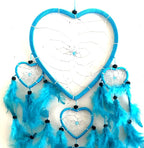 OMA Dream Catcher - Hand Made Turquoise Blue Feather Dream Catcher Heart Shaped with Crystal Beads - 7" Diameter & 24" Long - OMA Federal (TM) Brand