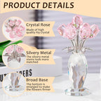 Movdyka Glass Rose Flower Pink Roses Bouquet Home Decor Crystal for Mom Wife Collectible Blown Glass Figurines Desk Ornaments Wedding Decor Romantic Gifts for Women
