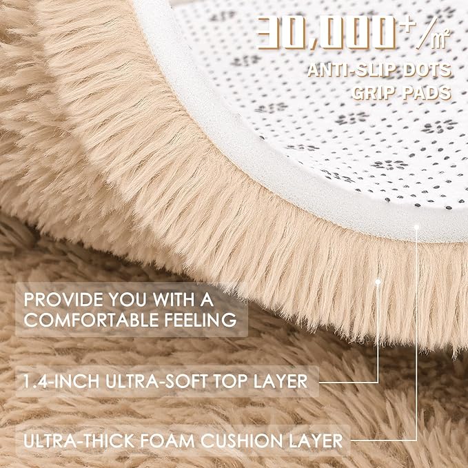OLANLY 7x10 Machine Washable Large Area Rugs for Living Room, Bedroom, Soft Fluffy Shaggy Bedside Rug, Indoor Floor Carpet for Kids Girls and Boys, Dorms, Nursery, Home Decor Aesthetic, Beige