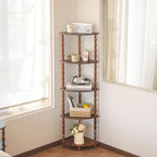 MaxSmeo Corner Shelf, 5-Tier Corner Bookshelf for Small Spaces, Stylish Corner Storage Display Shelves for Bedroom, Bathroom, Kitchen, Living Room (Rustic Brown)
