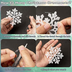 White and Silver Christmas Snowflake Ornaments- 36Pcs Plastic Glitter Hanging Snow Flakes for Christmas Tree Decorations Winter Wonderland Frozen Birthday Party Holiday Home Decor Craft Snowflakes