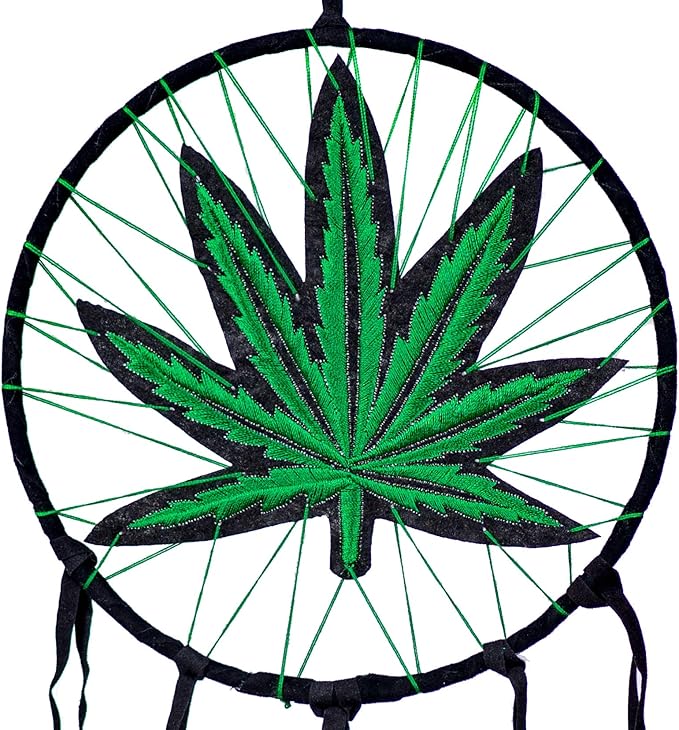 Marijuana Leaf Pot Weed Embroidered Dream Catcher (16 Inches Long)