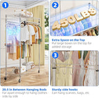 Simple Trending Rolling Clothes Rack, Clothing Rack, Garment Racks for Hanging Clothes, Freestanding Portable Closet Organizer, Heavy Duty, Max Load 450LBS, Chrome