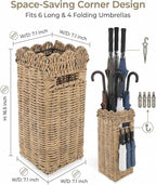 AceList Woven Umbrella Holder for Entryway, Rattan Umbrella Stand for Indoor Foyer with Removable Drip Tray, Scalloped Cane Holder Basket for Walking Sticks & Front Door, Farmhouse Decor, 16.5" Tall