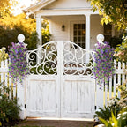 Homsunny Artificial Hanging Flowers for Outdoor, 2PCS Fake Flowers Faux Silk Daisy with Eucalyptus Leaves, UV Resistant Aritificial Flowers for Spring Home Patio Yard Porch Decor (Double Purple)