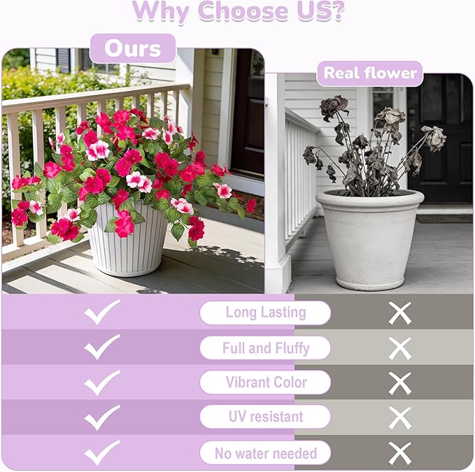 Artificial Fake Flowers for Outdoors Spring Decoration 2 Bundles Faux Flowers Plants for Outdoor Planters UV Resistant Silk Realistic Flowers for Outside Home Garden Front Porch Patio Décor