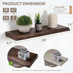 Marsmiles 20 inch Floating Shelves for Wall Elm Wood Live Edge Shelves|Rustic Wall Shelves with Invisible Heavy-Duty Bracket for Bathroom Living Room Kitchen|Walnut, 2 Pack