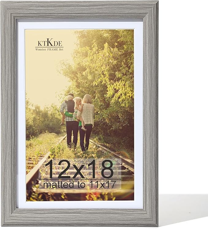 KTKDE 12x18 Wooden Picture Frame,Display Pictures 11x17 with Mat or 12x18 Without, Tempered Glass, 18 by 12 Gray Frame Wall Gallery Photo Frames Poster Frame best gift