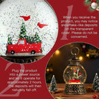 Christmas Snow Globe, Red Truck Musical Snow Globe Lantern Lights with 6H Timer Battery & USB Powered, Retro Style Holiday Glitter Globe for Xmas Home Decoration Holiday Party Gifts