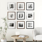 Vittanly 12x12 Picture Frames Set of 9, Display 8x8 Pictures with Mat or 12x12 without Mat, Photo Frames for Wall Mount, Engineered Wood, Black&Brown&Distressed White