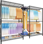 Ulif E12 Max Clothes Rack，Heavy Duty Freestanding Garment Rack with Shelves，Metal Clothing Closet Storage System for Hanging Clothes，83" W x 16" D x 76.5" H, Hold 1060 lbs，Black