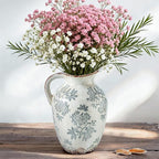 Enra Vintage vase with Handle,Blue and White Ceramic Decorative Flower vase, Chinoiserie Floral Vase,Large Rustic Vases for Home Decors, Living Room, Bookshelf, Office，9.7 inch