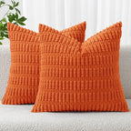 MIULEE Pack of 2 Orange Corduroy Decorative Pillow Covers 20x20 Inch Soft Boho Striped Throw Pillow Covers Modern Farmhouse Home Decor for Halloween Thanksgiving Summer Sofa Living Room Couch Bed