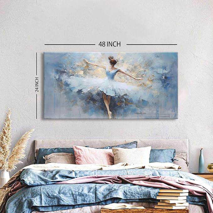 AIYISU Abstract Ballet Dancer Canvas Wall Art White Ballet Girl Dancer Wall Decor Beautiful Dancing Ballerina Print Paintings Minimalist Artwork for Living Room Girls Bedroom Home Decorations 24x48