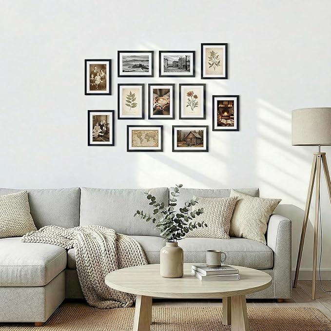 Rempry 5X7 Picture Frames Set of 11, Black 5x7 Photo Frames without Mat or Displays 4X6 Picture with Mat, Wall Mount or Tabletop Display for Home, Office