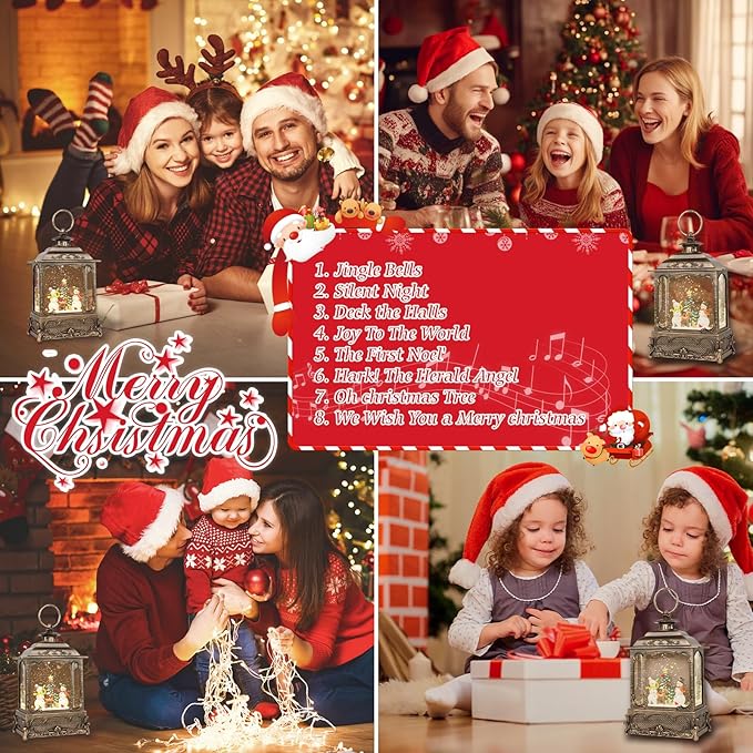 Christmas Snow Globe Lantern,Christmas Decorations Indoor for Home,with 6 Hour Timer Musical Snow Globes,Battery Or USB Powered Swirling Glitter Lantern Christmas Decor Gifts,Snowman Child