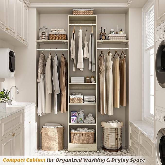 48" Closet Organizer System, 4FT Closet System for Small Closets with 4 Hanging Rods & 3 Shelves, 80"H Small Closet Organizers and Storage for Bedrooms, Cloakrooms, White Oak