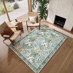 Botanical Floral Area Rug 5x7 Light Green Cream Vintage Garden Design, Perfect for Living Room, Bedroom, Kids Room, Nursery - Stain & Water Resistant Non-Slip, Pet & Child Friendly Area Rugs