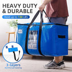 TAILI Extra Large Moving Bags, 2 Pack Blue Heavy Duty Totes for Storage with Visible Window, Wrap Around Handles, Storage Bags for Space Saving, Alternative to Moving Boxes