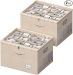 2 Pack Shoe Organizer for Closet Large Shoe Box Storage Containers with Clear Window Space Saving Shoe Bin with Foldable Bottom Support Adjustable Dividers Fits 32 Pairs (Beige, (19.7x15.7x13inch)x2)
