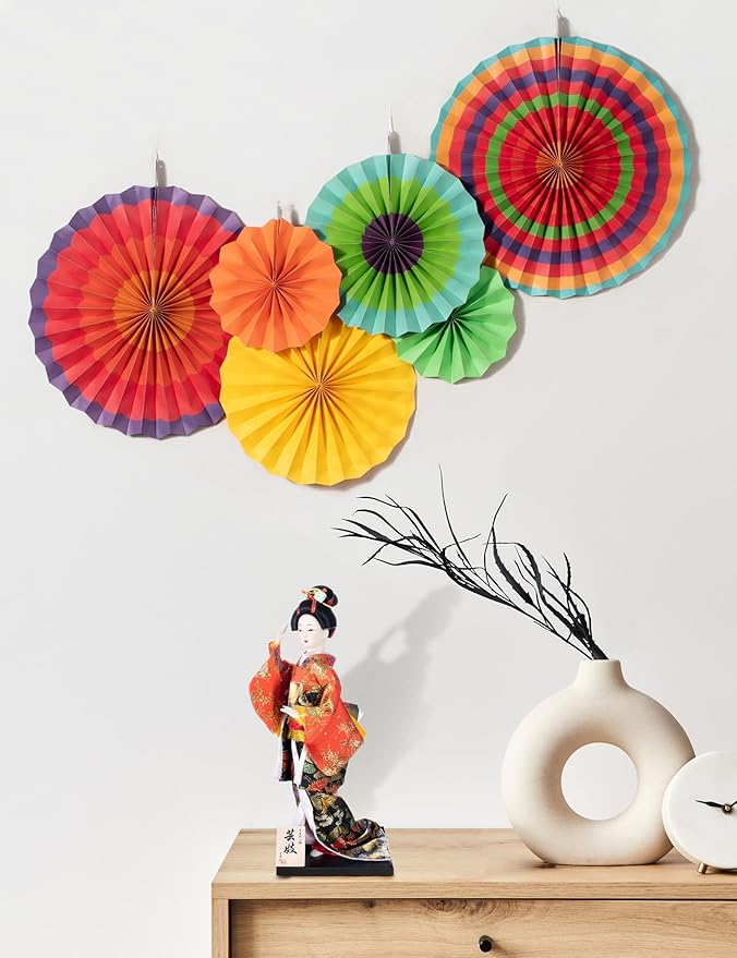 ALAMIYA Home Decoration Asian Japanese Geisha Kimono Doll Collectible Figurine Gift with Paper Fan