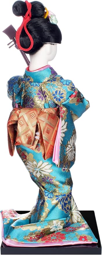 ALAMIYA Home Decoration Asian Japanese Geisha Kimono Doll Collectible Figurine Gift with Paper Fan