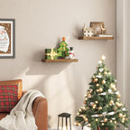 HOOBRO Floating Shelves for Wall, Wall Mounted Shelf Set of 2, 15.7" Hanging Shelf with Invisible Brackets, for Wall Decor Storage in Bathroom Bedroom Kitchen Living Room Office, Rustic Brown BF40BJ01